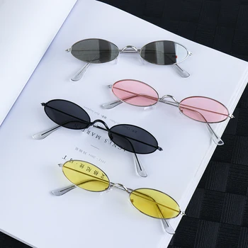1 gab Retro Mazas Ovālas formas Saulesbrilles Sieviešu Vintage Zīmolu Toņos Melnā, Sarkanā Metāla Krāsas, Saules Brilles Modes Dizaina Brilles 76