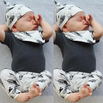 2020. gada vasaras Modes baby boy apģērbs ar īsām piedurknēm Spalvu modelis cute baby kombinezonus jaundzimušā apģērbu zīdaiņiem toddler jumpsuit 4379