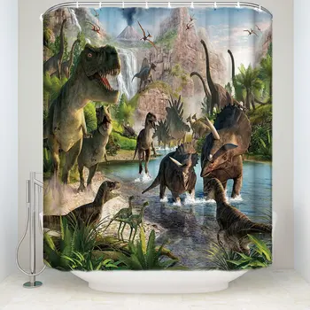 3D Senās Pasaules Dinozauru Ūdensizturīgs Dušas Aizkars Vannas istaba Dekori Komplekti ar Āķi 72