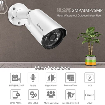 AZISHN H. 265+ 5MP/3MP/2MP IP Kameras ONVIF Audio 6IR Nakts Redzamības Metāla IP67 Āra DC/POE CCTV Drošības Video Novērošanas Cam 15100