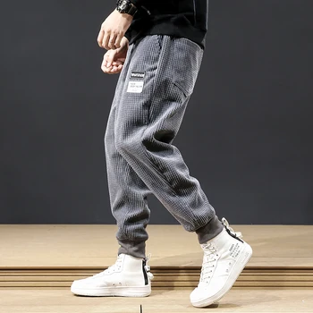 Japāņu Modes Stila Vīriešu Džinsi, Rudens Gadījuma Velveta Kravas Bikses Vīriešu Plaša Kāju Bikses Streetwear Hip Hop Joggers Bikses Homme 3381