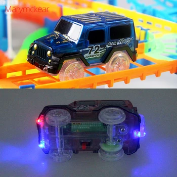 Jauna Veida Burvju Dzelzceļa Rotaļlieta Spīd Sacīkšu Trase, kas Spīd Tumsā Slots Auto Brīnumainā Kvēlojošs Trase Montāža Rotaļlieta ar LED Auto