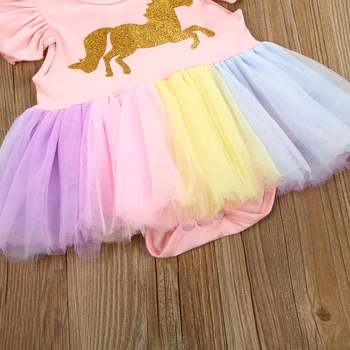 Jaundzimušais Meitenes, Unicorn, Ruffles Piedurknēm Krāsains Mežģīņu Tutu Romper Apģērbs, Zīdaiņu Apģērbs 12640