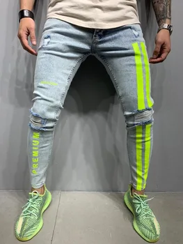 KALENMOS 2020. gadam Izdilis Džinsi Vīriešu Svītru Draugs Streetwear Hip Hop Dizainers Džinsa Bikses Modes Caurumu Bikses Vīriešu Apģērbu 3XL 285