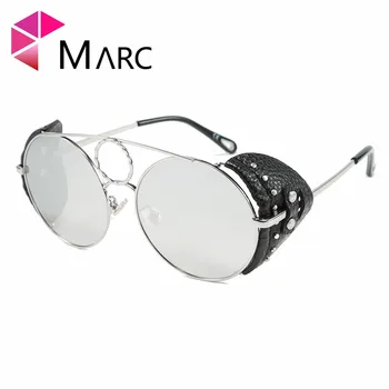MARC Ādas Rāmis Vīriešu Punk Saulesbrilles Luksusa Zīmolu Black Steampunk Apaļas Brilles Sievietēm Modē Vintage Kniežu Pogu, Saules Brilles 10649