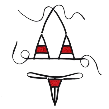 Seksīgas Sieviešu Apakšveļas Komplekts Pavada Kakla Self-tie Mini Mikro Bikini Krūšturis Top, ar G-String Apakšā Biksītes Apakšveļu, Garās Peldbikses 17475