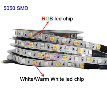 LED Lentes RGB SMD 5050 DC12V 24V Ūdensizturīgs 5M 300LED RGBW RGBWW RGB+PKT Elastīgu Neona Lentes Brīvdienu vai stendu Apdare lampas