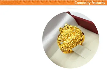 COOL Lion Head Ķīniešu pūķis Gredzeni 24 K Cietā Dzeltenā Zelta APDARI Vīriešu Dzīvnieku Sz būs zīmogs 999