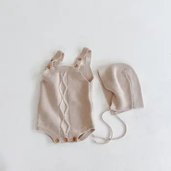 Ir 2021. Pavasara Jaunu Bērnu Trikotāžas Apģērbs Ar Cepuri Baby Girl Bodysuit Jaundzimušo Bērnu Jumpsuit Apģērbi Zēniem Apģērbi Toddler Bērnu Apģērbs