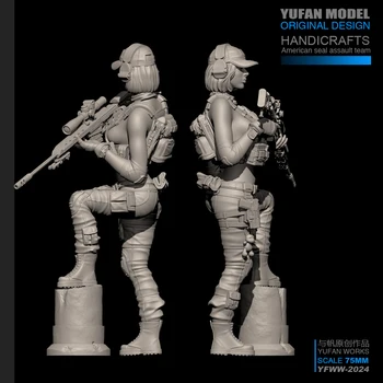 YUFan Modelis 1/24 Sieviešu snaiperis sveķu karavīrs self-samontēti (75mm)YFWW-2024. gadam