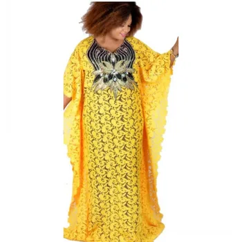 Ir 2021. Mežģīņu Kleita Super Izmērs Āfrikas Kleitas Sievietēm Lacework Vasaras Kleita Caurspīdīga Maxi Vestidos Sequin Cietā Mujer