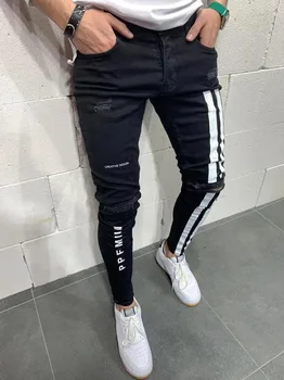 KALENMOS 2020. gadam Izdilis Džinsi Vīriešu Svītru Draugs Streetwear Hip Hop Dizainers Džinsa Bikses Modes Caurumu Bikses Vīriešu Apģērbu 3XL