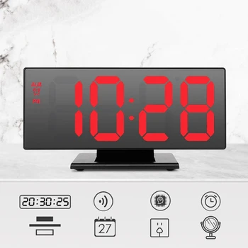 LED Spogulis, Modinātājs Mājas Apdare Pulkstenis Pamosties Gaismas Elektronisko Lielu Laika Temperatūras Displejs Digitālā Atlikt Galda Pulkstenis