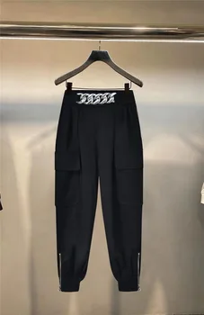 Melna Kravas Bikses Gadījuma Bikses Sieviete Rudens Ziemas Dizainers Luksusa Sieviešu Apģērbs Džinsi Indie Drēbes Harajuku