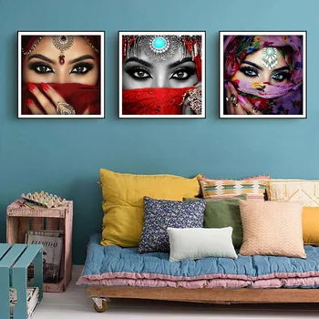 5D DIY Dimanta Krāsošana Indijas Sieviete Dimanta Izšuvumi Mājas Dekoru Dimanta Mozaīkas Mākslas Skaistums Meitene, Eņģeļa Acis, Attēli Amatniecības