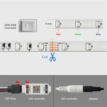 LED Strip Gaismas Bluetooth luces Led RGB SMD 2835 5050 Ūdensnecaurlaidīga Elastīga Lente Lampas Lentes, Lentas Ar Diožu Lentes DC 12V 5M