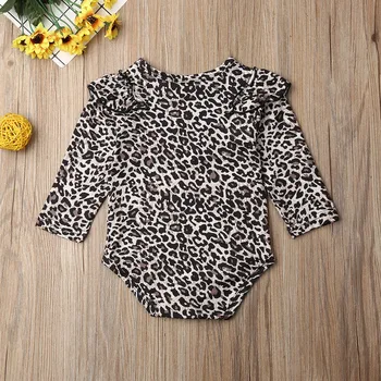 Pudcoco Rudens Jaundzimušais Meitene Drēbes Leopards Drukāt Garām Piedurknēm Savirmot Romper Jumpsuit Viengabala Apģērbs Kopumā Drēbes