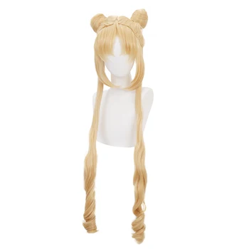 Sailor Moon Parūka Anime Cosplay Gari Blondi Mati cosplay parūkas Augstas Kvalitātes pret koroziju Izturīgiem Sintētiskiem Matiem Perucas Cosplay Parūka