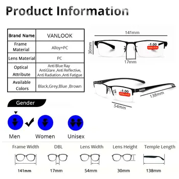 Tuvredzība Vīriešu Datoru Brilles Photochromic Saulesbrilles Hameleons Anti Blue Ray Spēļu Redzes Recepšu -1.25 -1.75 -5 -5.5 -6.0