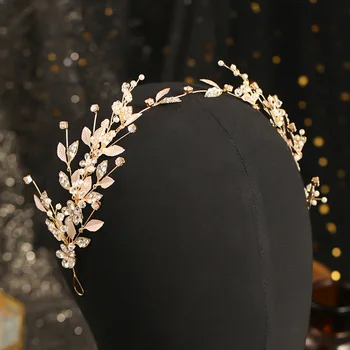 Luxcury Modes Rokām austi zelta lapas ziedu kristāla matu ķemme auskaru Komplekts hairband galvu līgavas matu aksesuāri kāzu
