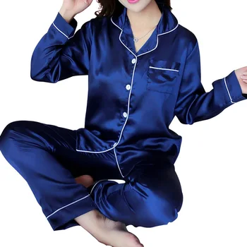 Sieviešu Pidžamas Sleepwear Uzstādīt 2021. Gada Pavasarī Ar Garām Piedurknēm Mujer Pijamas Sexy Naktsveļu Divi Gabali Zīda Satīna Pidžamas Tērps Sievietēm