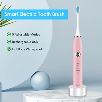 Smart Electric Sonic zobu Suka USB Lādējamu 5 Regulējams Tīrīšanas Režīmi, Elektroniskās Zobu Zobu Birstes Mutvārdu tīrīšanas Rīks