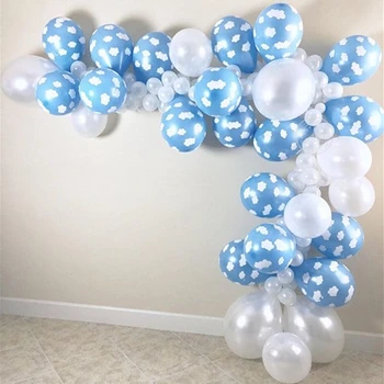 1 komplekts mix Lidmašīnas balts mākonis Ballon Vainags Arku Komplekts set white blue lateksa gaisa globos bērnu dušas, dzimšanas dienas puse dekori piederumi