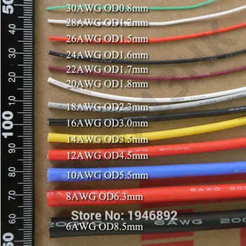100 metru (328ft) 22AWG augstas temperatūras pretestību, Elastīgu silikona vads alvotas vara stieples RC strāvas vads Elektronisko kabelis 13277