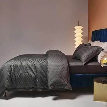 1000TC Kokvilnas Gultas veļa, tumši pelēks žakarda gultas veļa bedcover sega sedz spilvendrāna 4gab gultas komplekts Gultas Komplekts