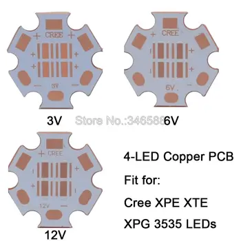 10pcs 20mm Pilnīga Vara PCB Kuģa Heatsink LED PCB Bāzi 4D 4-Chip 4-LED Cree XPE XP-E XTE XT-E XPG XP-G 3535 Led 12V/ 6V /3 V