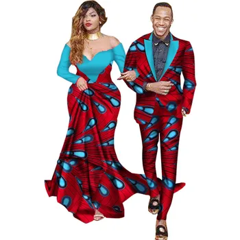 2 gab. Komplekts Āfrikas Drēbes par Pāris Āfrikas Apģērbu Cienītāji Vīriešu Apģērbs Sieviešu Garās Puse Maxi Kleita 6XL WYQ40