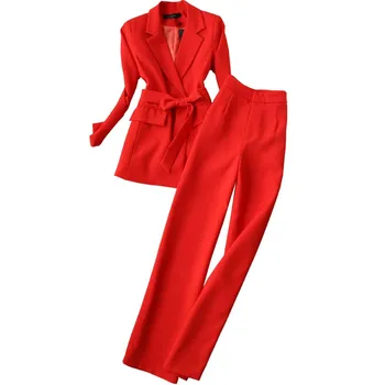 2 gabals tērpi sievietēm sarkans uzvalks uzvalks sieviešu 2019 jaunas sievietes pavasara modes temperaments plaša kāju bikses divas jūra 6907