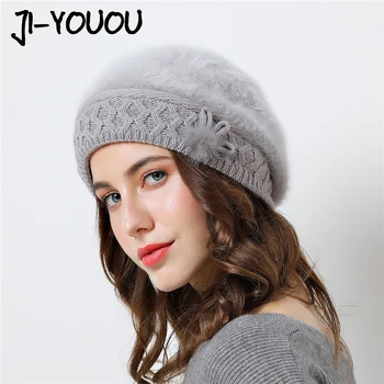 2018 Jauna Eleganta sieviešu cepure Adīta ziemas cepure meitenei Klp Loku Rudens Dāmas Sieviešu Modes Berete Trušu mati