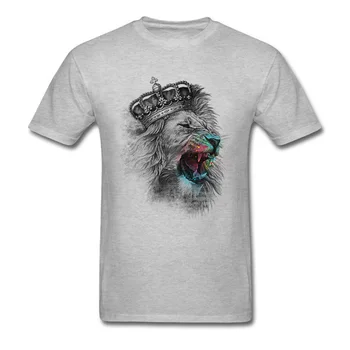 2018 Karalis Lauva, Pelēks T-krekls Vīriešiem Jaunas Ielidošanas 3D Glezniecība Vasaras Topi Stilīgs Dzīvnieku Dizainers Tee Kreklu Šausmu Stilā