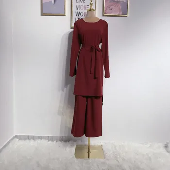 2019 Jaunu Modes Vienkārši, Svaigi Musulmaņu Mežģīņu Tērps, Turku Marokens Abayas Sievietēm, Hijab Apģērbs Islāma Ilgi, Krekls, Bikses Kopa