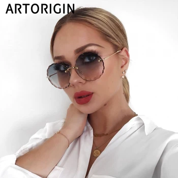 2019 Luksusa Apaļas Saulesbrilles Sieviešu Zīmola Dizainere, bez apmales, Saules Brilles Sieviešu Toni Modes Rosie Brilles