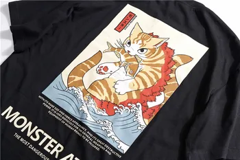 2019 SS Monstru Uzbrukumu Harajuku Vīriešu T Krekli Vasaras Japānas Stila Smieklīgi Monster Kaķis Apkalpes Kakla Īsām Piedurknēm Kokvilnas Tee Krekli