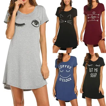 2020 Sievietēm Vēstuli Nightgowns Un Sleepshirts Sleepwear Gudrs Miega Krekls Uzdrukāts Nakts Kleita Ar Īsām Piedurknēm Naktsveļu