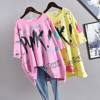 2020. gada Vasaras Jauno korejas Sieviešu Harajuku Stils Grafiti Īsām piedurknēm T-krekls Brīvs Un Plānas Plus Izmēra T-krekls Sievietēm-Bezmaksas Piegāde 31
