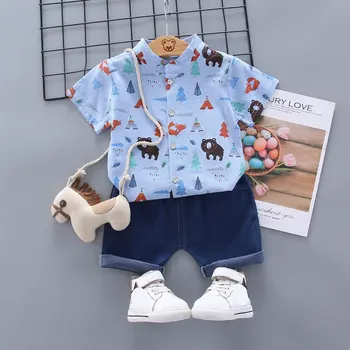 2020. gada vasaras new baby boy cartoon dinozauru īsām piedurknēm krekls, uzvalks, zēnu, baby mazais džentlmenis, Atloks, bērnu apģērbu komplekti