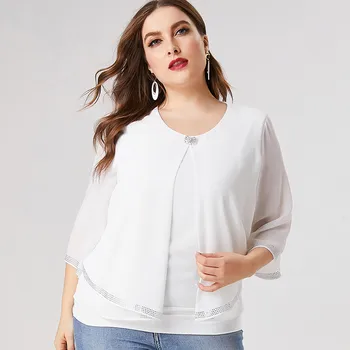 2020. gadam Ietilpst Sievietes ar garām piedurknēm Šifona Blūze, T-krekls modes dāmas Retro elegants mamma apģērbu Plus Lieluma Sieviešu Topi