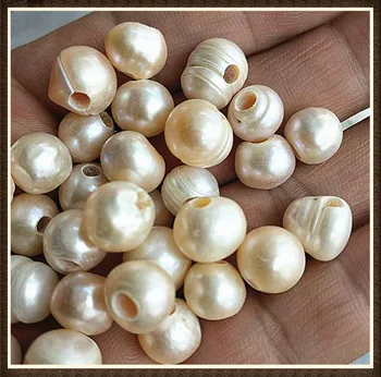 25pcs dabas zelta krāsas saldūdens pērļu krelles 10-11mm dabas zelta krāsas kultivētas pērles liels caurums 3.0 mm