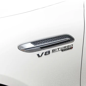 2GAB Auto Sānu Spārnos V8 BITURBO Logo Apdares Ielīmi, Mercedes Benz AMG A B C E S Klases GT C63 E350 E400 S560 S450 Piederumi