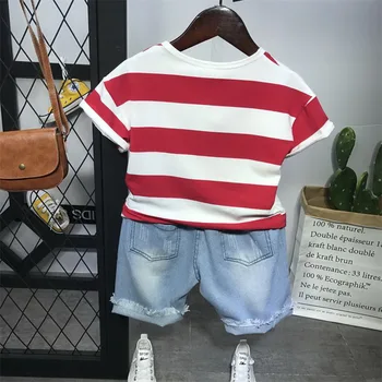 2GAB Toddler Bērniem, Baby Boy Vasaras Apģērbu Īsām piedurknēm svītrains T-krekls + džinsa bikses Karstā Elsas Tērpi Ikdienas Apģērbu Komplekts 16802