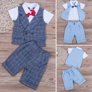 2PCS Set Infant Baby Boy Džentlmenis, Kāzu Drēbes Bowtie Topi, Bikses, Apģērbs, Apģērbu Komplekts 20416