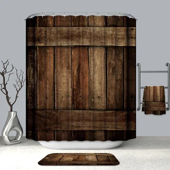 3D Radošo Koka Durvju Modeli Dušas Aizkari Vintage Koka Kuģa Ūdensizturīgs Pelējumu Pierādījumu Sabiezējumu Vannas Aizkari Vannas istaba 32681