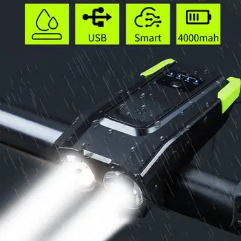 4000mAh Smart Indukcijas Velosipēdu Priekšējie Gaismas Komplekts USB Lādējamu 800 Lm LED Galvas lukturītis ar Ragu Velo Lukturīti