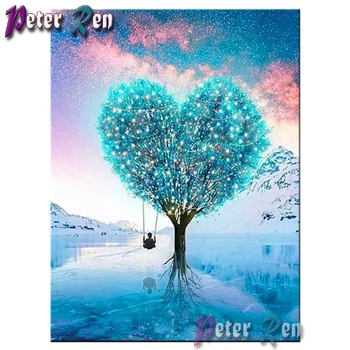 5d Dimanta gleznu Zilā mīlestības koka šūpoles, Izšuvumi DIY Kvadrātveida/apaļā Mozaīkas Cross stitch Rhinestone Mūsdienu mākslas Mājas apdare 6125