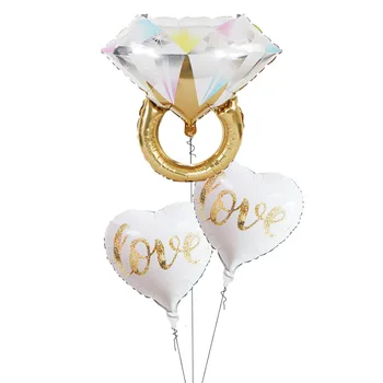 5gab Ziedu Kūka Baloni Rose gold Diamond ring Hēlija Balons Sirds Formā Mīlestība Globos Kāzas, Dzimšanas dienas svinības Apdare Duša