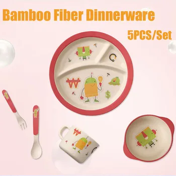 5gab/set Karikatūra Modeli Dabas Bambusa Šķiedras Trauki Set Bērnu Apaļā Plate Set Bērniem Bambusa Šķiedras Dinnerware